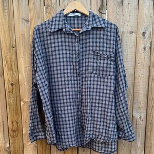 The Frankie Shop Navy and Taupe Plaid Button-Up
